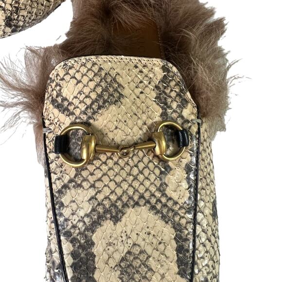 Gucci Princetown Horsebit Phyton And Fur Mule Slide 37 - Picture 4 of 13